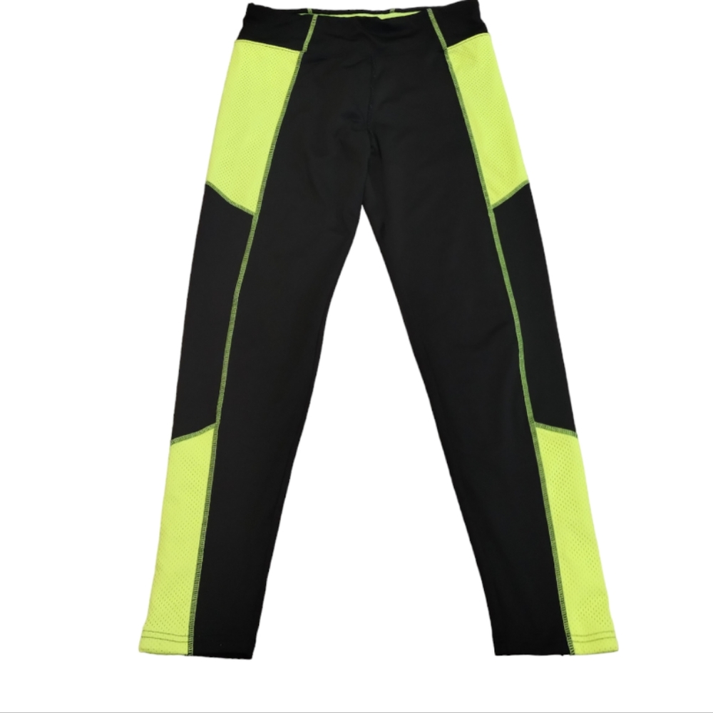 Justice Athletic Leggings Size 18 Black Neon Fitted Girls Active Running Bottoms